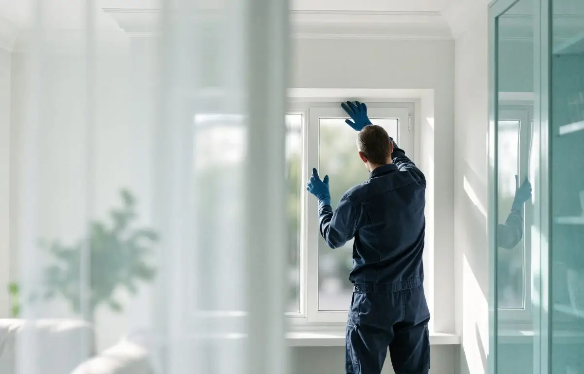 Glazing London glazier fitting a new glass pane in a bright London home