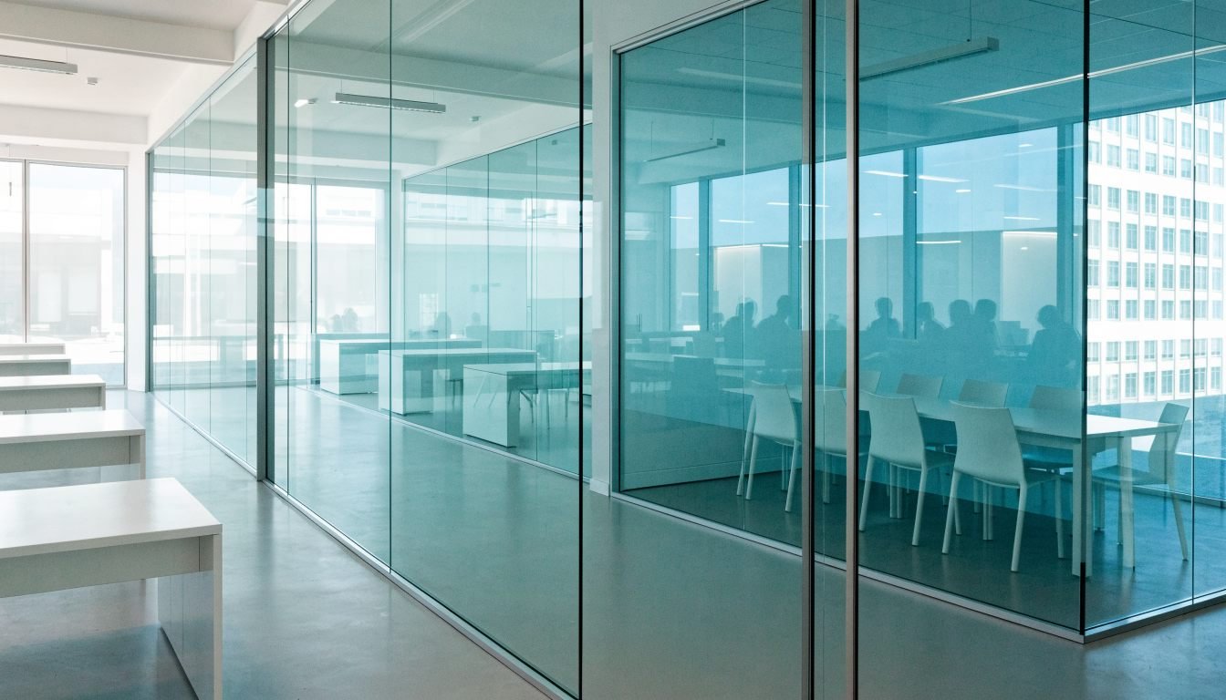 Glass office partitions installed in a London office